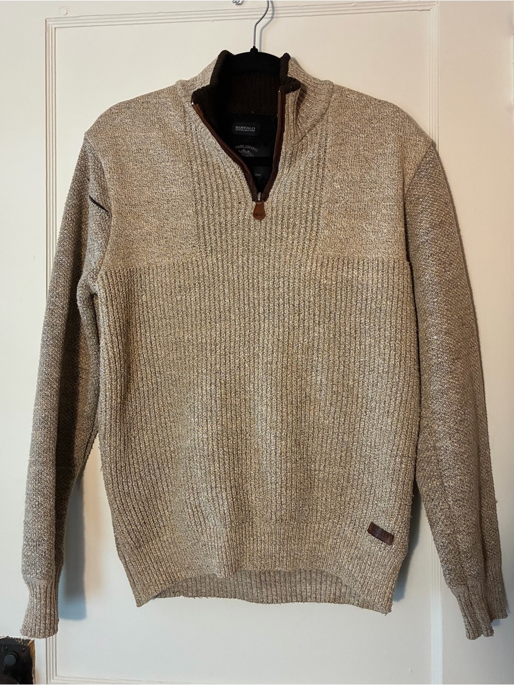 Buffalo David Bitton Tan 1/4-Zip Mock Neck Knit Sweater Medium